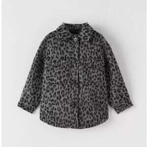 Zara Leopard Gray Fleece Jacket size 8